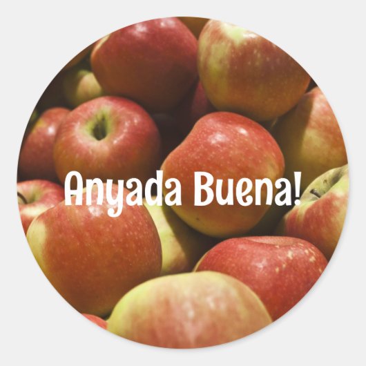 Rosh Hashanah Apple Stickers mit Ladino Grußfreude (Vorderseite)