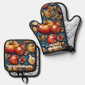 Rosh Hashanah Apples & Pomegranates Ofenhandschuh & Topflappen-Set (Vorderseite/Rückseite)