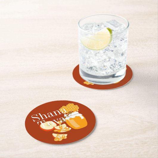 Rosh Hashanah Apples und Honey Runder Pappuntersetzer (Vor Ort)