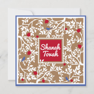 Rosh Hashanah Bird, White Trees & Pomegranates Feiertagskarte