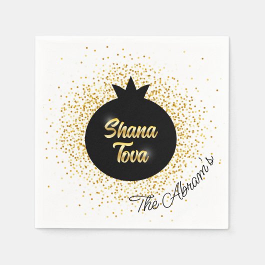 Rosh Hashanah Black-Golden Funkelnd Pomegranate Serviette (Vorderseite)