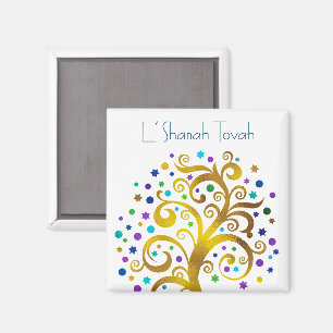Rosh Hashanah Blue Gold Moderner Tree of Life Chic Magnet