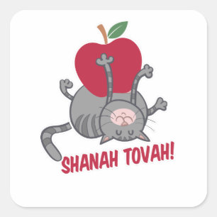 Rosh Hashanah Cat - Jüdisches neues Jahr 5785 Quadratischer Aufkleber
