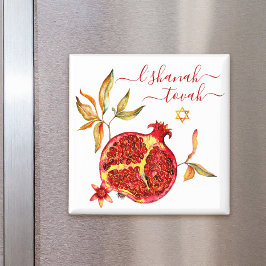 Rosh Hashanah Chic Red Gold Pomegranate Watercolor Magnet