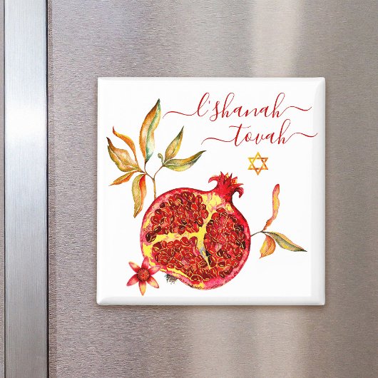 Rosh Hashanah Chic Red Gold Pomegranate Watercolor Magnet