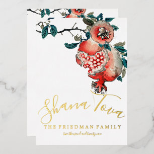 Rosh Hashanah Elegantes Neujahrsfest Pomegranat Folieneinladung