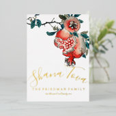 Rosh Hashanah Elegantes Neujahrsfest Pomegranat Folieneinladung (Stehend vorne)