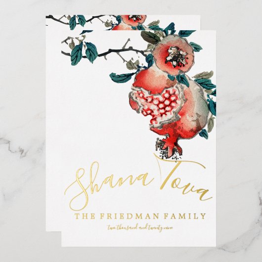 Rosh Hashanah Elegantes Neujahrsfest Pomegranat Folieneinladung (Vorderseite/Rückseite)