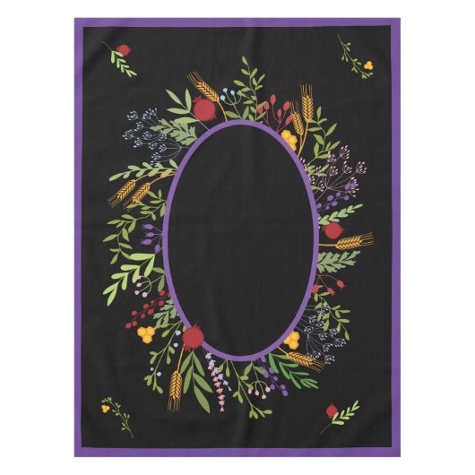 Rosh Hashanah farbiger Oval-Blumenkranz Tischdecke (Vorderseite)