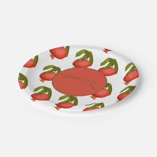 Rosh Hashanah Fest Neujahr Sweet Pomegranate Pappteller (Schrägansicht)