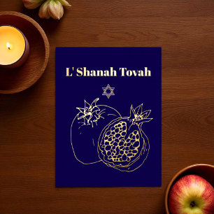 Rosh Hashanah Gold Foil Blue Jewish Folien Feiertagspostkarte