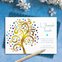 Rosh Hashanah Gold- und Blaufolie Baum des Lebens 