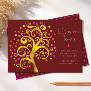 Rosh Hashanah Goldfolie Baum des Lebens Bold Burgu Feiertagskarte