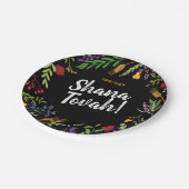 Rosh Hashanah Jüdische Neujahrsfloral auf schwarz Pappteller (Schrägansicht)