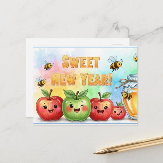 Rosh Hashanah Jüdisches Neujahr Postkarte (Vorderseite/Rückseite Beispiel)