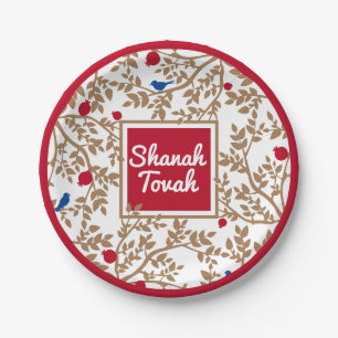Rosh Hashanah Juwish New Year Bird & Pomegranates Pappteller