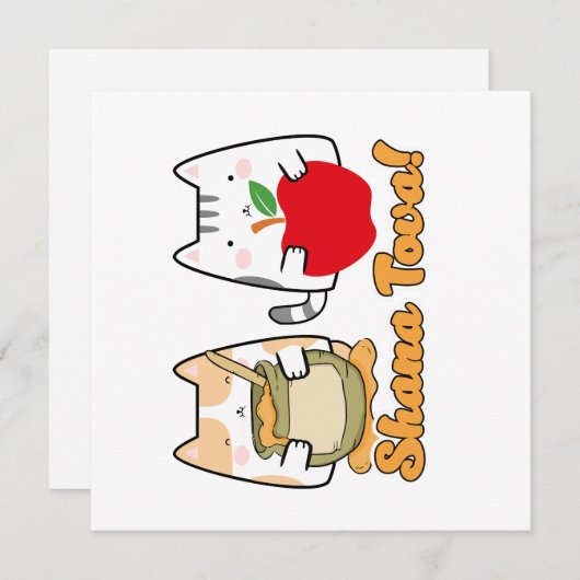 Rosh Hashanah kawaii Cats - Jüdisches neues Jahr Einladung (Vorne/Hinten)