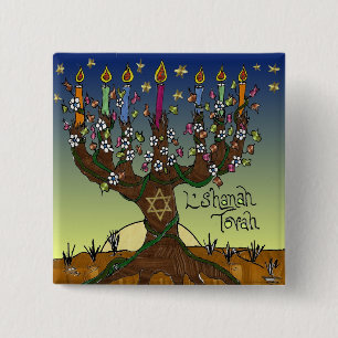 Rosh Hashanah L'Shanah Tovah Baum des Lebens Menor Button