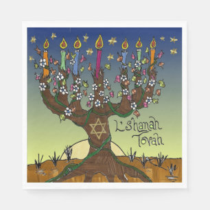 Rosh Hashanah L'Shanah Tovah Baum des Lebens Napki Serviette