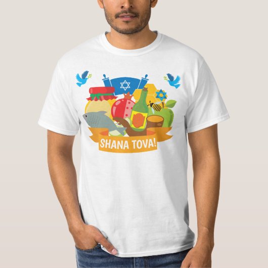 🍯 🍎 🐟 Rosh Hashanah mit eigenem Text T-Shirt (Vorderseite)