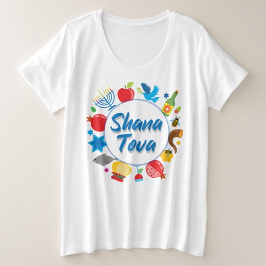 Rosh Hashanah mit Shana Tova Große Größe T-Shirt (Design vorne)