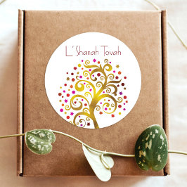 Rosh Hashanah Modern Gold Roter Wald Tree of Life Runder Aufkleber