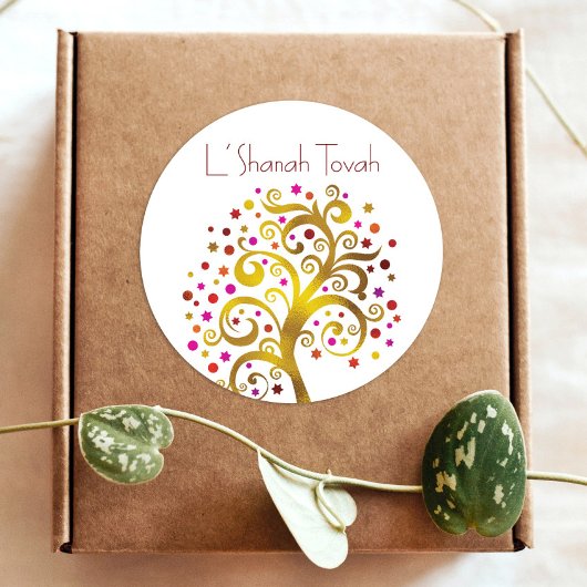 Rosh Hashanah Modern Gold Roter Wald Tree of Life Runder Aufkleber