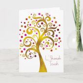 Rosh Hashanah Modern Red Gold Foil Tree of Life Karte (Vorderseite)