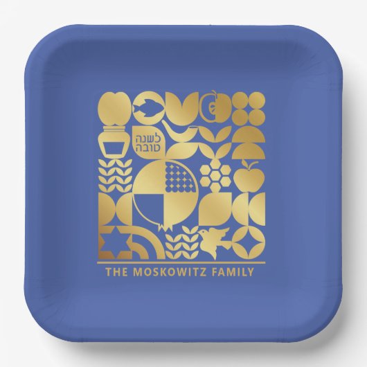Rosh Hashanah Modernes Jüdisches Neujahrsplatz - B Pappteller (Vorderseite)