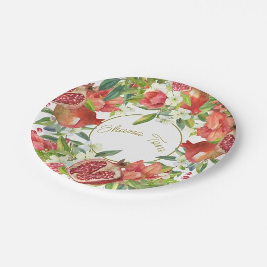 Rosh Hashanah Neues Jahr Sweet Pomegranate Fest Pappteller (Schrägansicht)