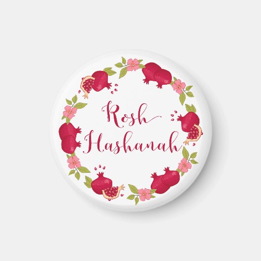 Rosh Hashanah Neujahr Granatapfel Blume Wreath Magnet (Vorne)