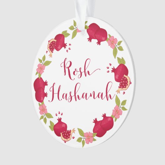 Rosh Hashanah Neujahr Granatapfel Blume Wreath Ornament (Vorderseite)