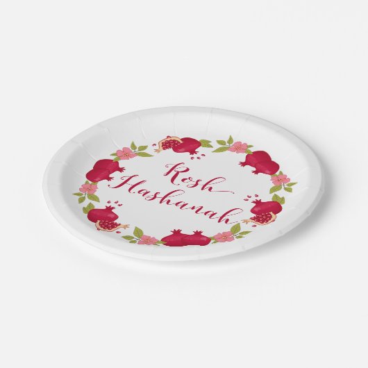 Rosh Hashanah Neujahr Granatapfel Blume Wreath Pappteller (Schrägansicht)