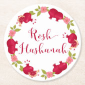 Rosh Hashanah Neujahr Granatapfel Blume Wreath Runder Pappuntersetzer (Vorderseite)