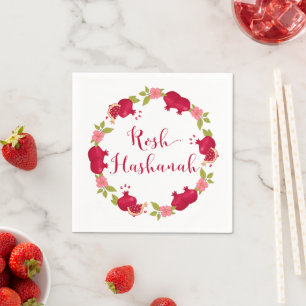 Rosh Hashanah Neujahr Granatapfel Blume Wreath Serviette