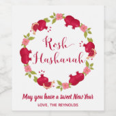 Rosh Hashanah Neujahr Granatapfel Blume Wreath Weinetikett (Einzelnes Label)