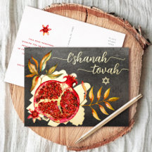 Rosh Hashanah Roter Granatapfel Aquarell Echtgold
