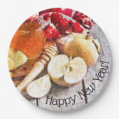Rosh Hashanah Rustic Artwork of Apples and Honey Pappteller (Vorderseite)