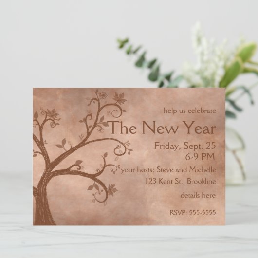Rosh Hashanah Rustikaler Herbstbaum Einladung (Stehend Vorderseite)