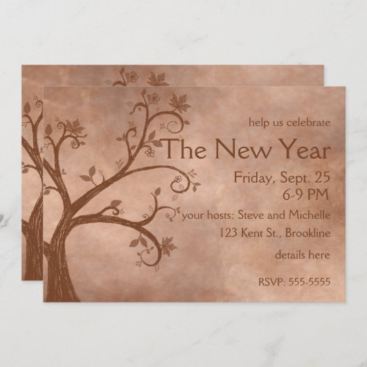 Rosh Hashanah Rustikaler Herbstbaum Einladung (Vorne/Hinten)