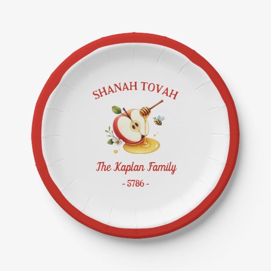 Rosh Hashanah Shanah Tovah Apple Honey Family Pappteller (Vorderseite)