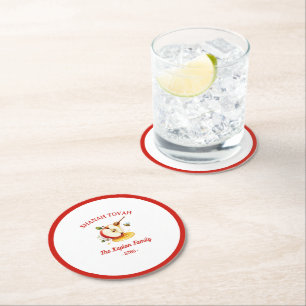 Rosh Hashanah Shanah Tovah Apple Honey Family Runder Pappuntersetzer
