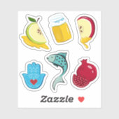Rosh Hashanah spielend traditionelle Symbole Vinyl Aufkleber (Blatt)