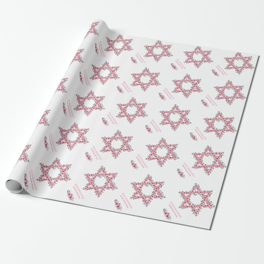 Rosh Hashanah Star von David Pink Blume White Geschenkpapier (Ungerollt)