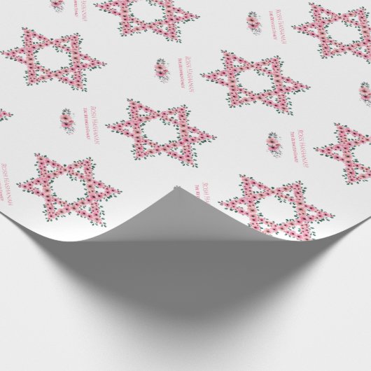 Rosh Hashanah Star von David Pink Blume White Geschenkpapier (Ecke)