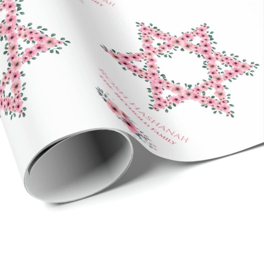 Rosh Hashanah Star von David Pink Blume White Geschenkpapier (Rolleneckpunkt)
