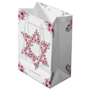 Rosh Hashanah Star von David Pink Blume White Mittlere Geschenktüte