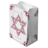 Rosh Hashanah Star von David Pink Blume White Mittlere Geschenktüte (Rückseite Schrägansicht)