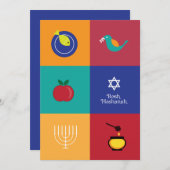 Rosh Hashanah Symbole flache Karte (Vorne/Hinten)