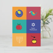 Rosh Hashanah Symbole flache Karte (Stehend Vorderseite)